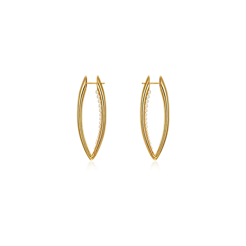 

HANGZHI 2021 New Trend Design Earrings Retro Elegant V-shaped Inlay Pearl Fashion Stud Earrings For Women Men Girl Party Jewelry
