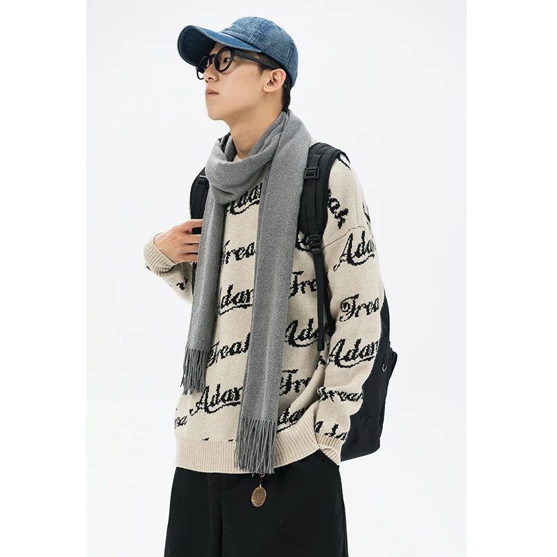 Модный брендовый пуловер с буквенным принтом свитер в стиле ретро цвета хаки