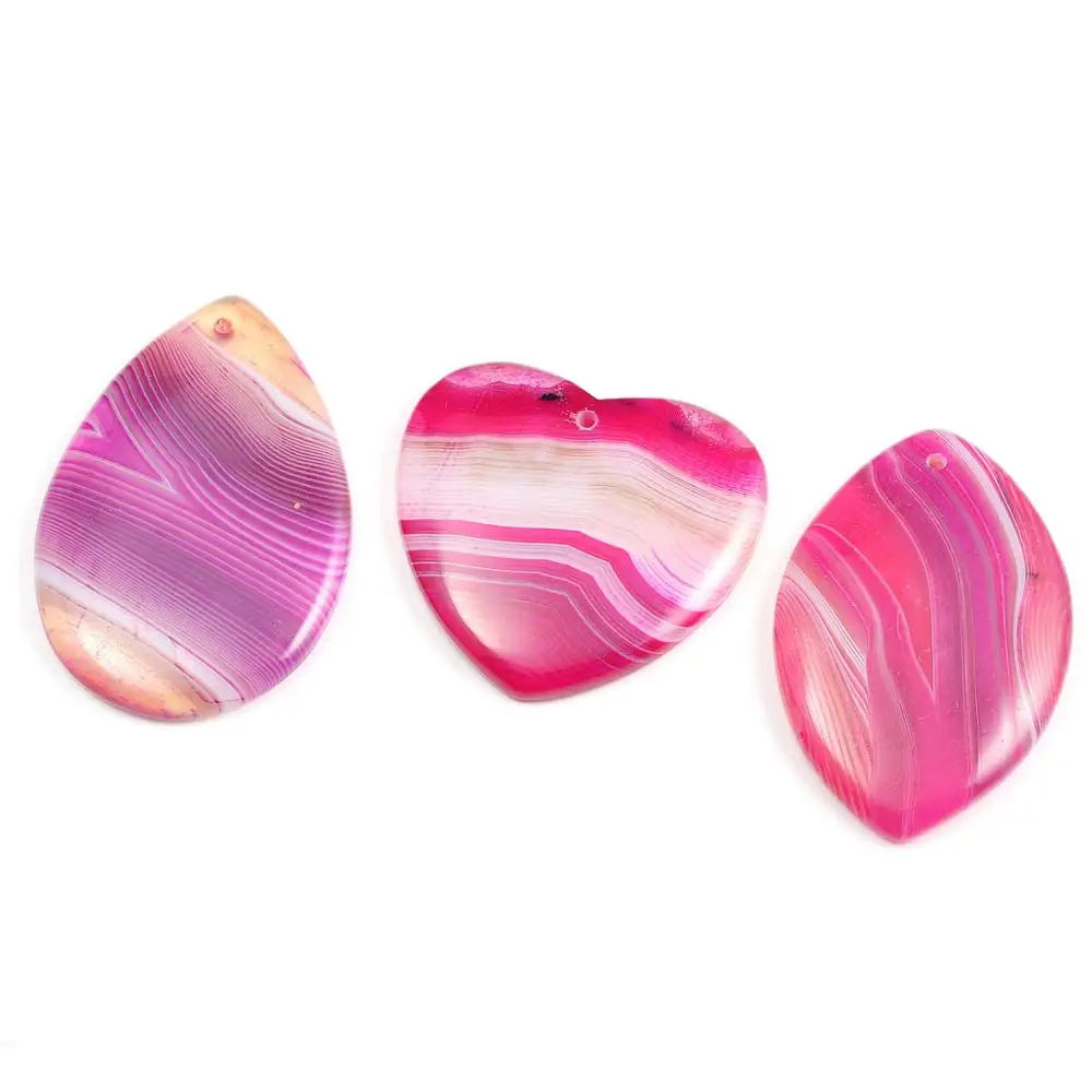 

Natural Semi Precious Stone Pendant Classic Style Rose Red Agates Striate 5 / Pack DIY For Making Necklaces And Bracelets