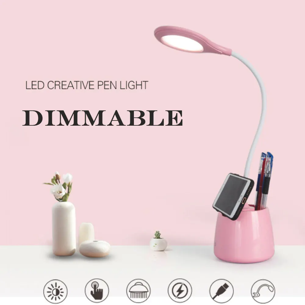 Диммируемый USB светодиодный Настольный светильник с держателем для ручек, книжный светильник, прикроватная лампа для спальни, для ухода за ... от AliExpress WW