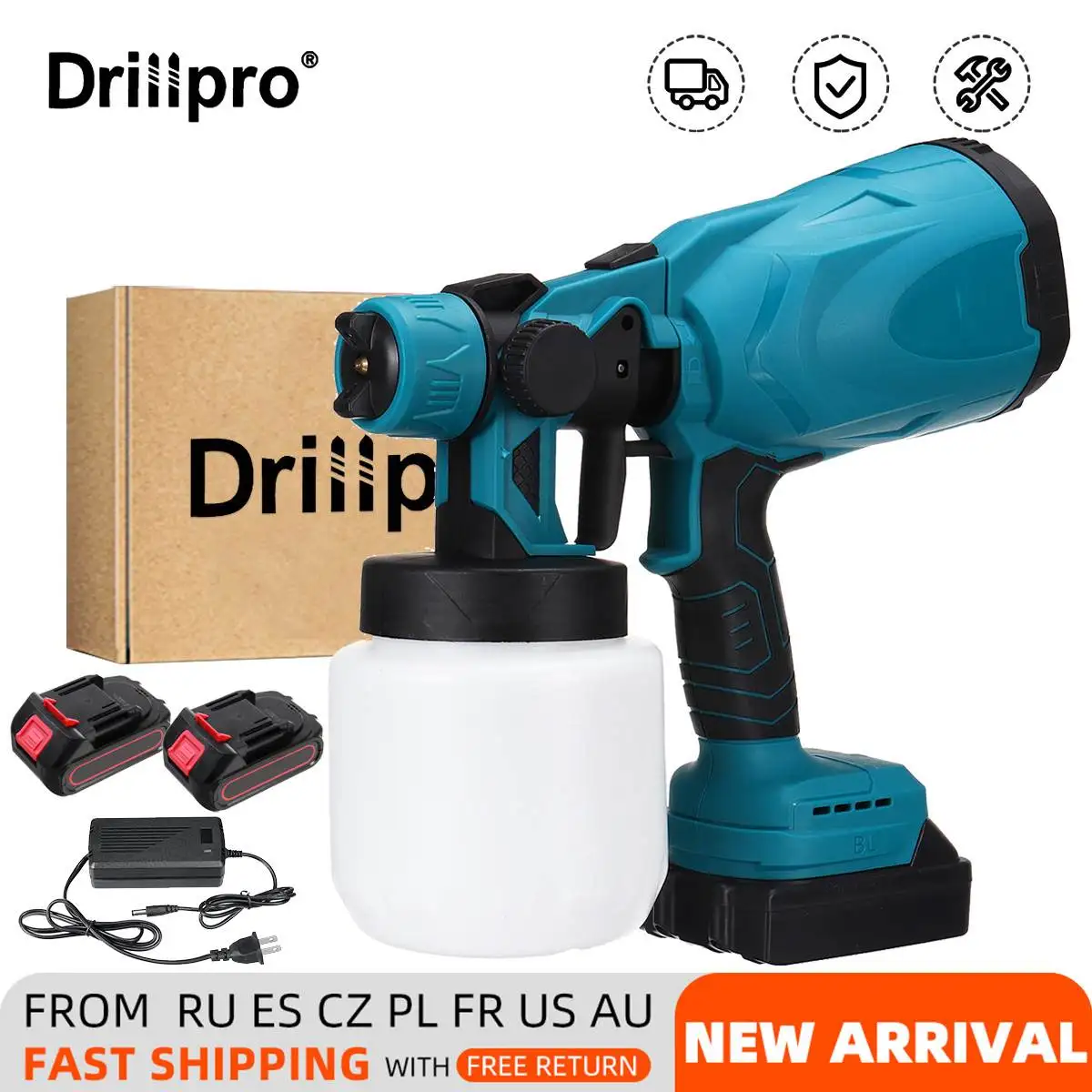 

Drillpro 800ML Cordless Electric Spray Gun With Lithium-ion Battery Portable Flow Control Paint Sprayer For Makita 18V Battery