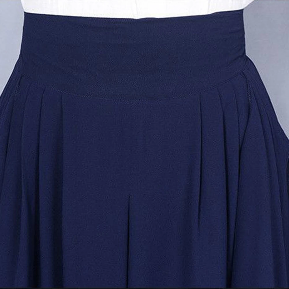 

Women Solid Color High Waist Elastic Waistband Wide Leg Cropped Skirt Pants