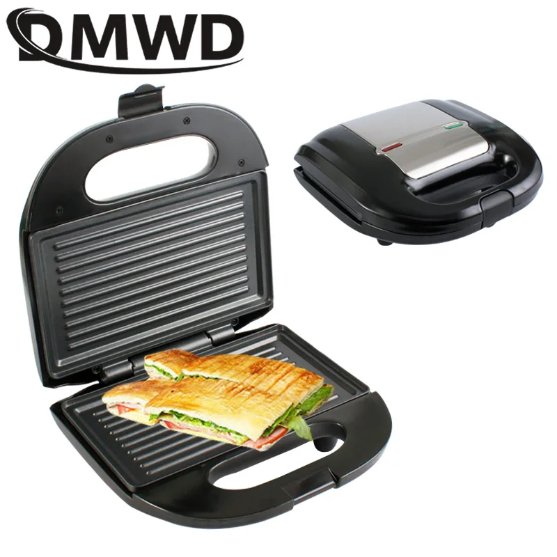 Murah DMWD Listrik Mini Pembuat Sandwich Grill Panini Non Stick Pan Waffle Pemanggang Roti Kue Sarapan Mesin Pemanggang Steak Penggorengan Oven Uni Eropa