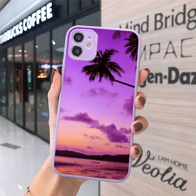 

Beach Ocean sea wave Phone Case Matte transparent For Purple iPhone 12 Mini 11 Pro XR XS Max 7 8 Plus X Back Cover