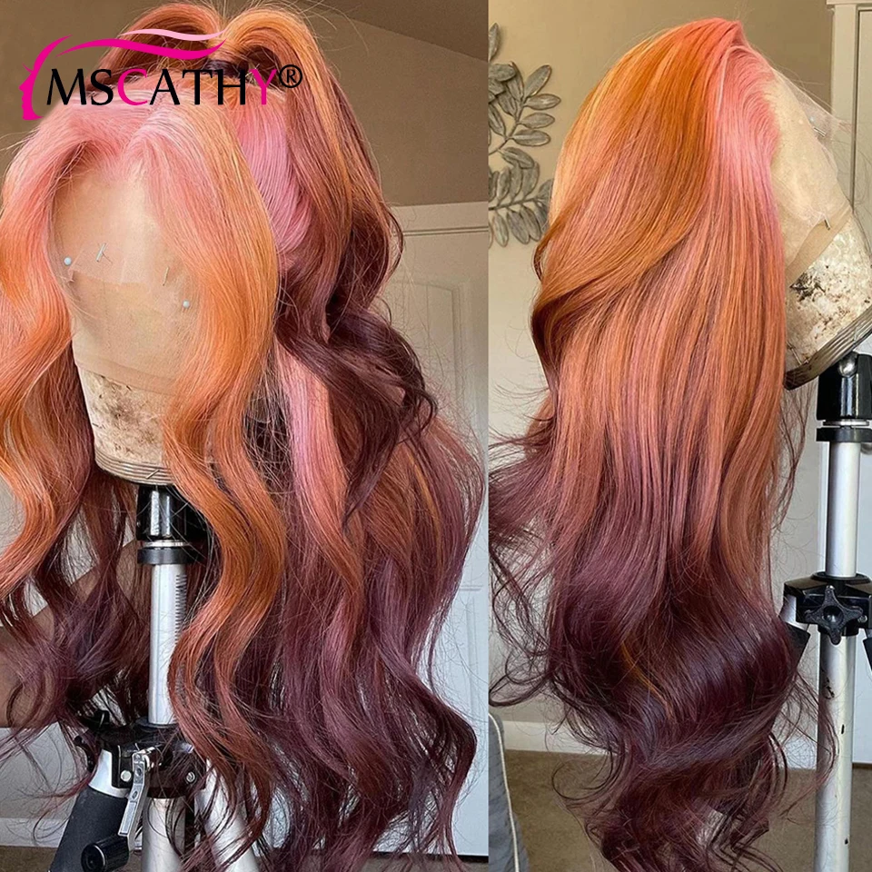 

Body Wave Lace Front Wig Pink 613# Ginger Red Color HD Lace Front Human Hair Wigs Natural Hairline Wigs For Women Human Hair Bob