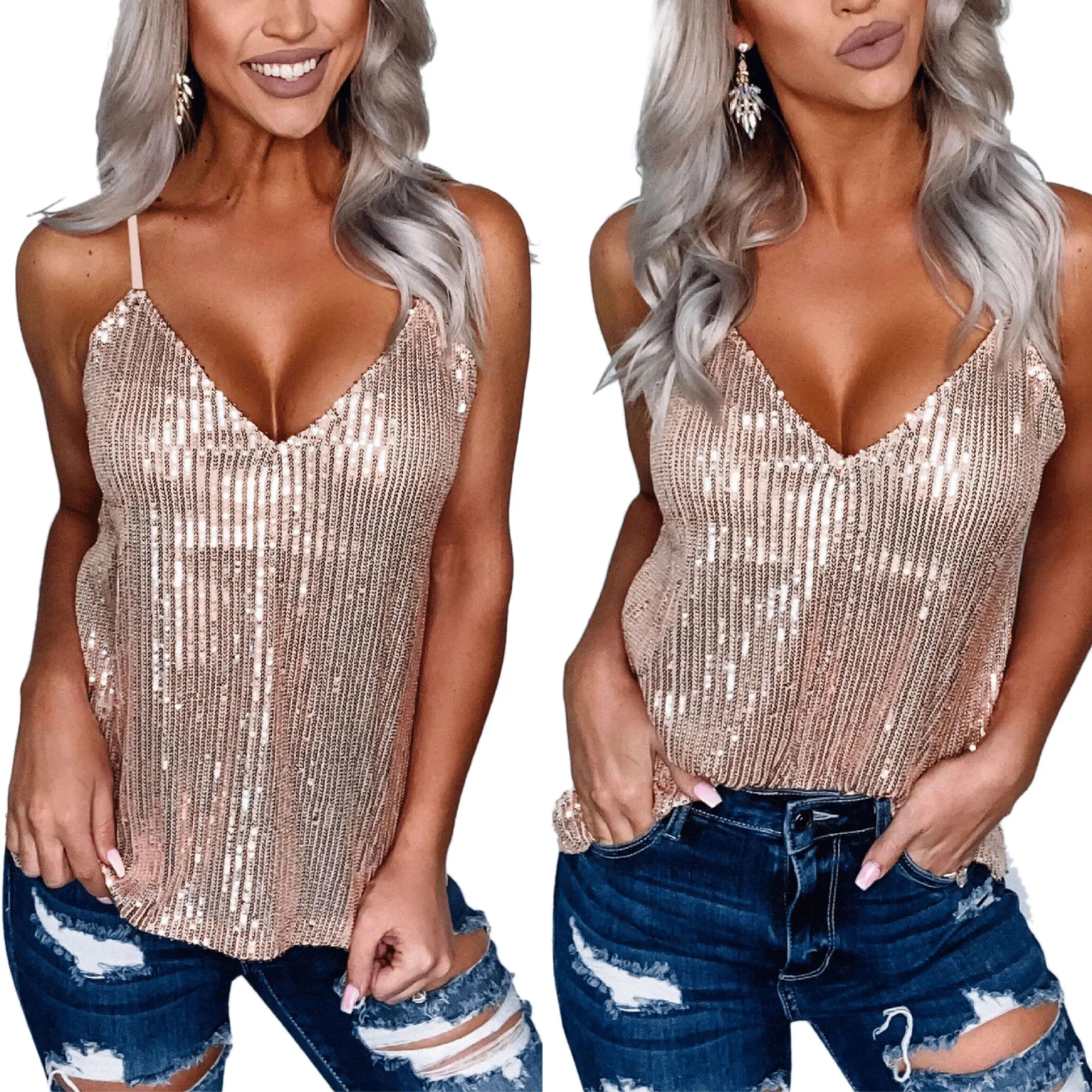 Новое поступление Женская Блестящая майка без рукавов с блестящими блестками