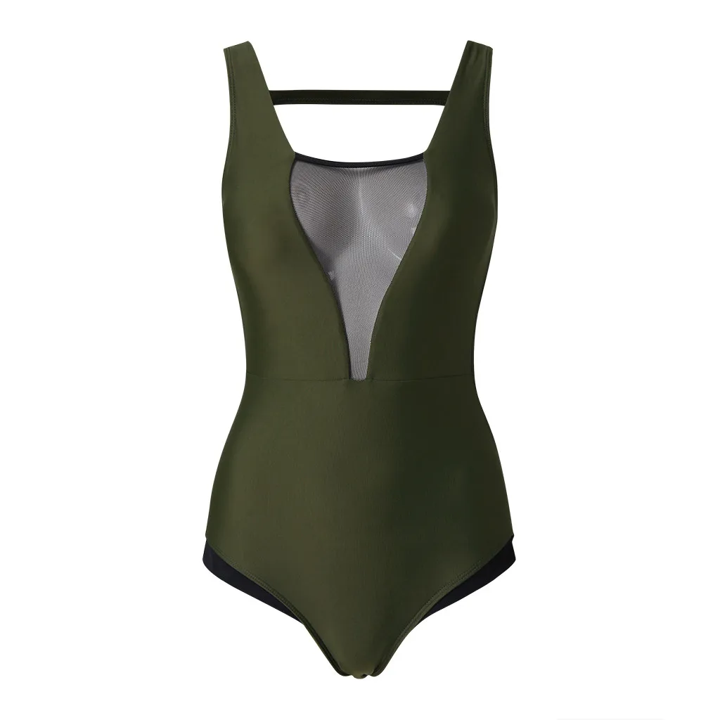 Сетчатый купальник с глубоким v-образным вырезом чистый цвет открытая спина