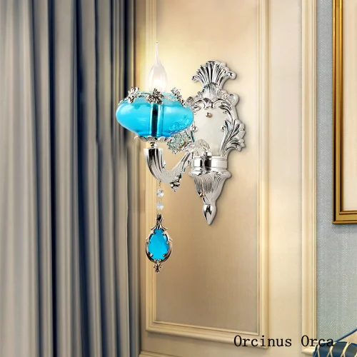 Французская Роскошная синяя Хрустальная настенная лампа гостиной коридора