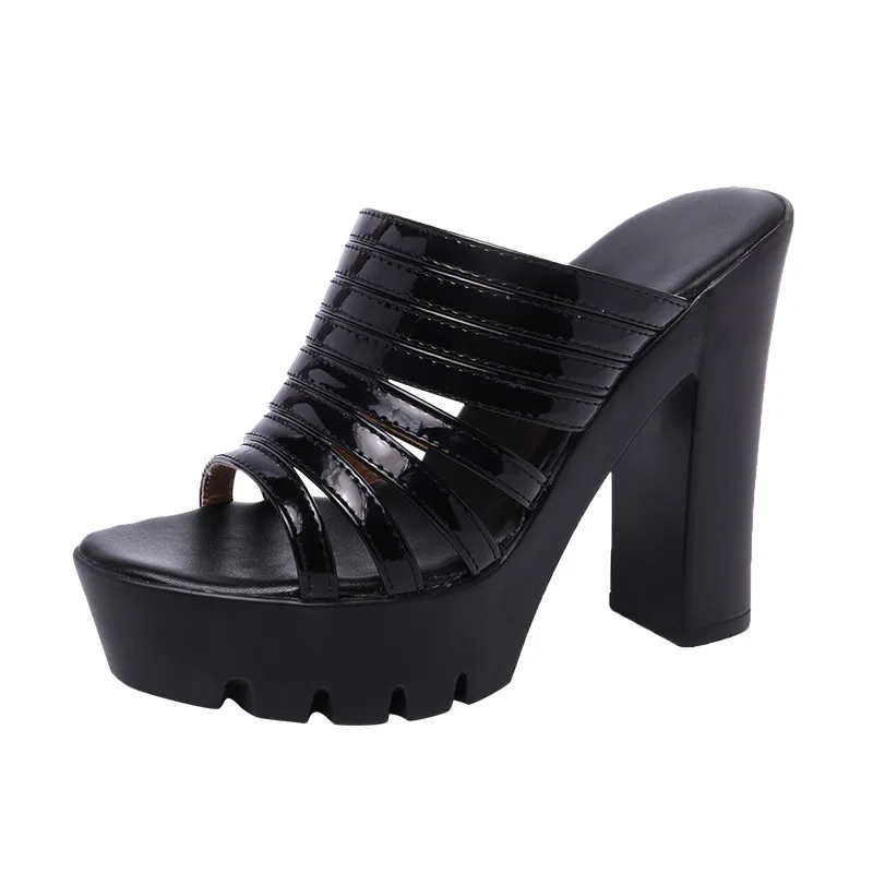 

shoes Woman Sandals Summer Slippers Patent leather plus size 43 13CM super High Thick heel Heel Fish Mouth Toe Sexy Party CS-467