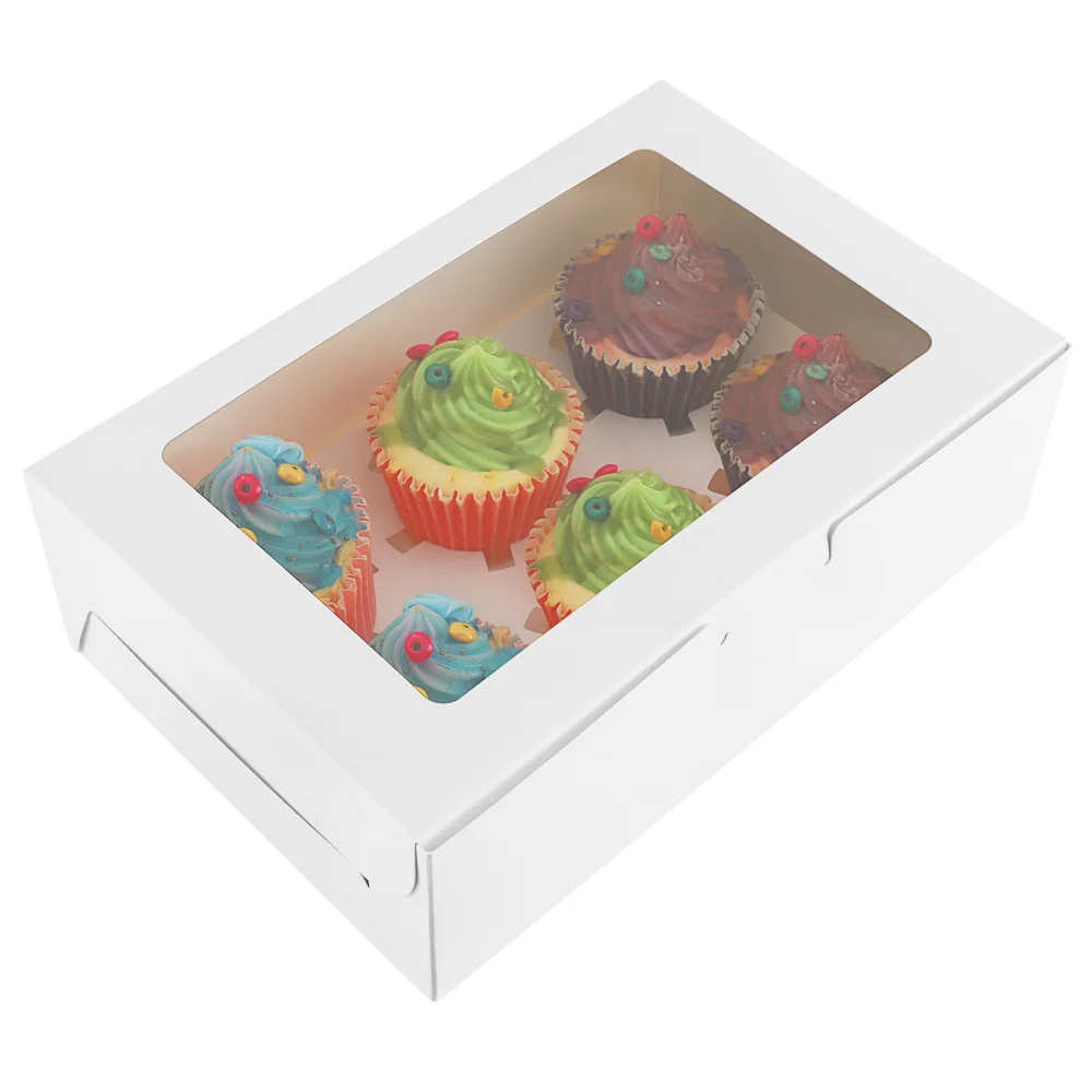 

Toyvian 12 Sets Bakery Boxes Cupcake Boxes 6 Compartment Muffin Container with Insert and Window (White)