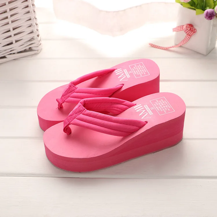 

New hot summer non-slip cloth belt ladies thick bottom flip flops corner sponge cake fashion sandals and slippers