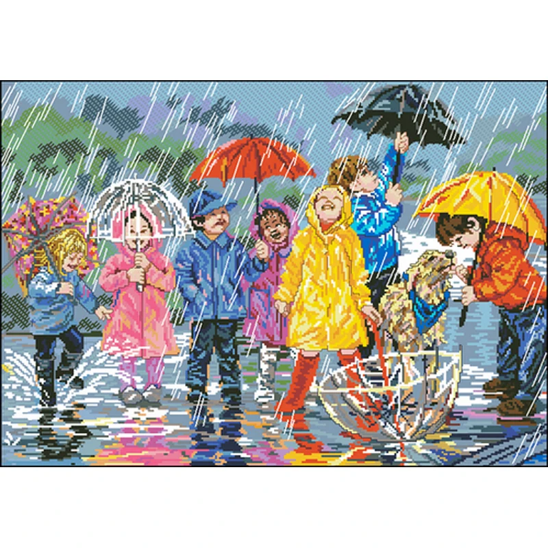 Золотая коллекция красивый набор для вышивки крестом брызги и дети играют в лужу