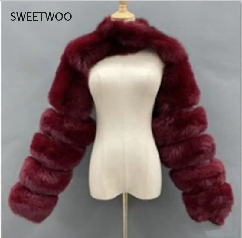 Fashion Winter High Quality Short Faux Fox Fur Coat Women 2021 Vintage Long Sleeve Warm Mink Slim Jackets Furry Coat Femme Top