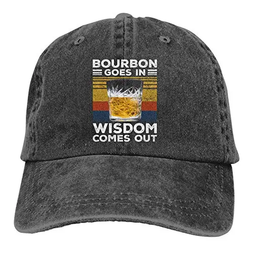 

Bourbon Goes in Wisdom Comes Out Hat, Adjustable Vintage Baseball Cap Unisex Trucker Cap Dad Hat