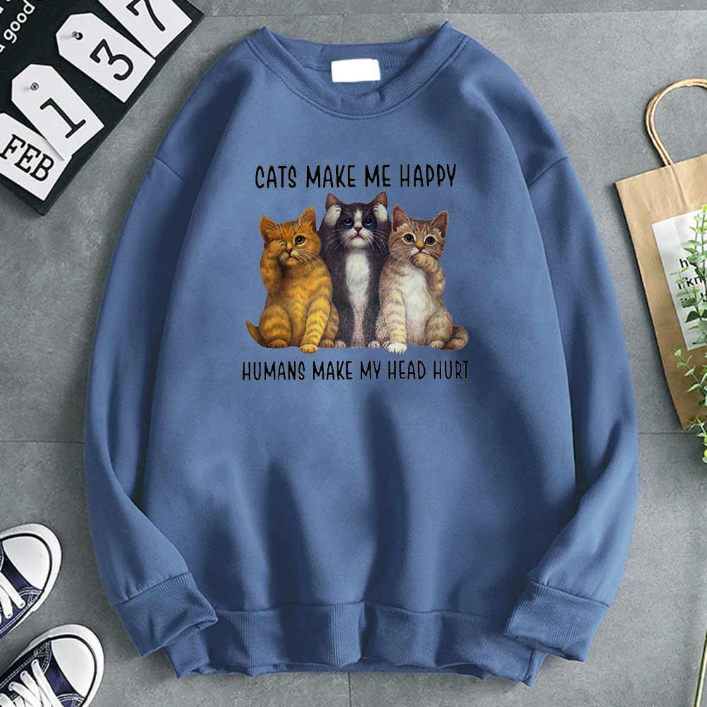

Cats Make Me Happy Print Man Sweatshirts Loose Pocket Hoodie High Quality Man Casual Sweatshirt Kpop Manga Harajuku Men Clothing