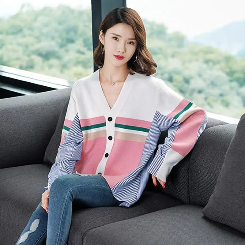 Свободные v-образным вырезом выдвижной Для женщин с длинным рукавом Кардиган