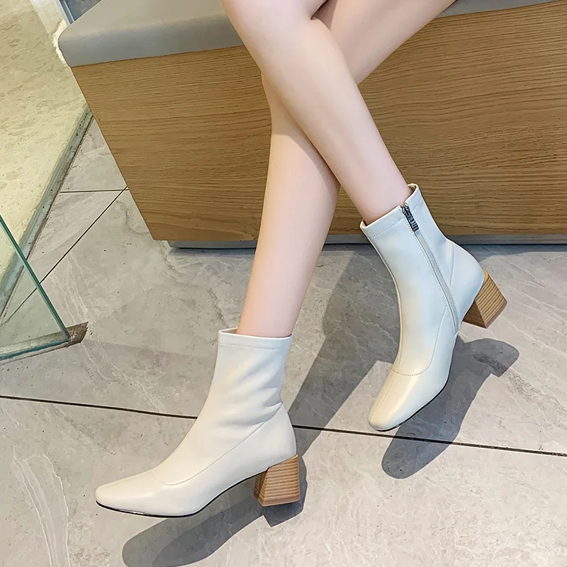 

Genuine Comfortable and Convenient sheepskin Martin boots women thick-soled retro British style zipper square toe ankle boot