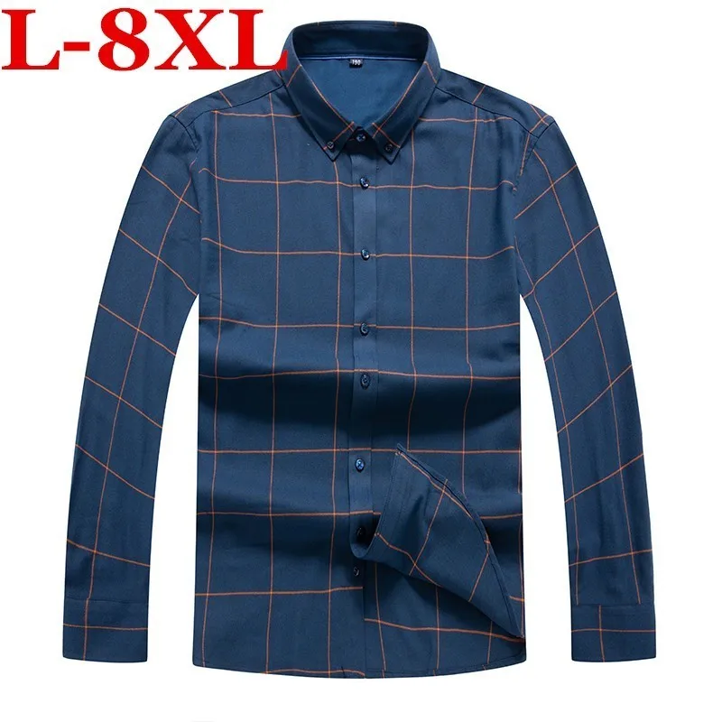 

Длинные размера плюс 8XL на каждый день в клеточку с длинными рукавами для мальчиков Slim Fit мужской социальной платье в деловом стиле рубашка б...