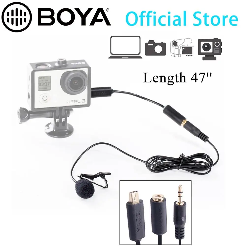 Всенаправленный конденсаторный микрофон BOYA BY LM20 Lavalier с зажимом для GoPro HERO3 + и HERO4