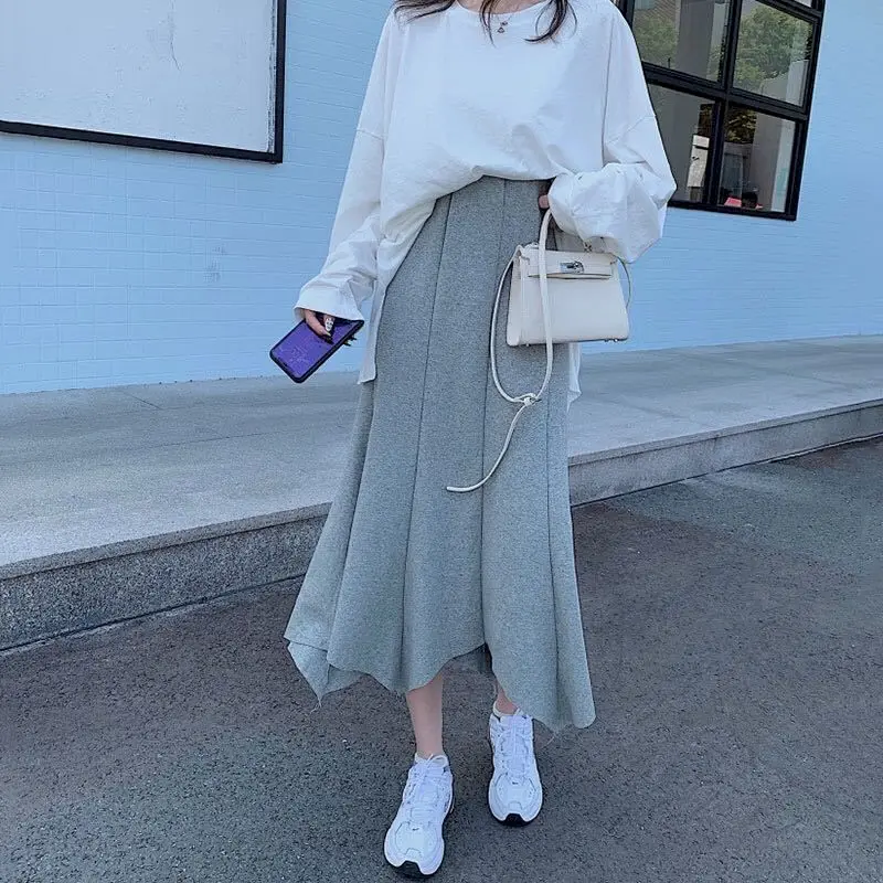 

2021 New Autumn Winter Women Casual Irregular Skirt Suit Top Fashion Internet Celebrity Foreign Flavor Two-piece Young Shirt Set