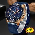 LIGE 2019 новые синие повседневные часы с сетчатым ремешком, Кварцевые Золотые часы, мужские часы, лучший бренд, роскошные часы с хронографом, мужские часы