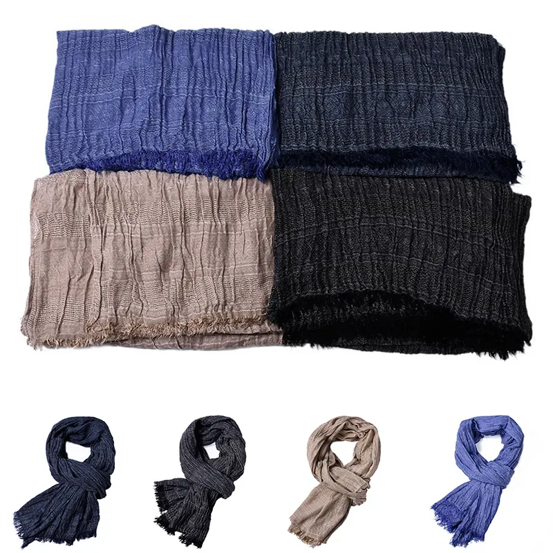 

Winter's Scarves Men Crinkle Long Scarf Autumn Winter Christmas Tassel Solid Scarf 90x190cm Comfortable Warm