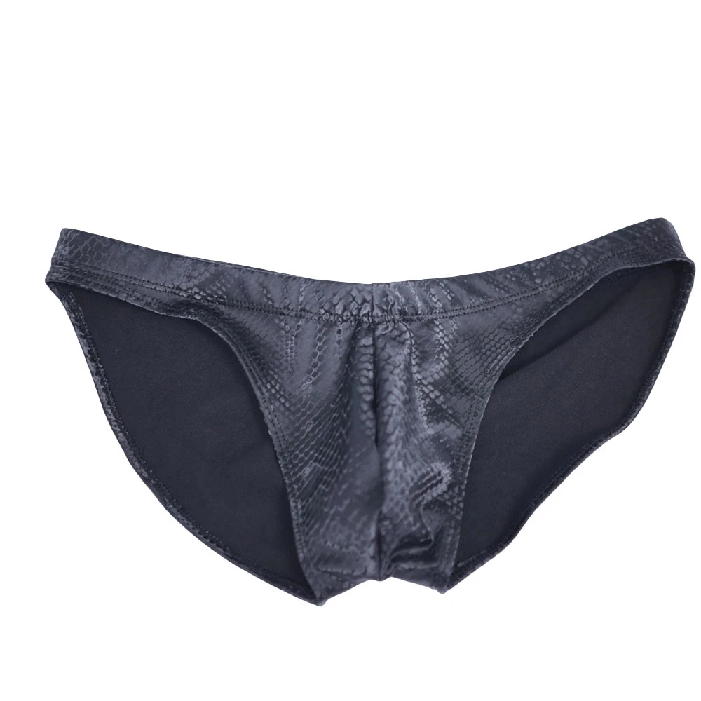 

Sexy Black PVC Shiny Pu Mini Briefs For Men Lingerie Low Rise Snake Camo U Convex Pouch Panties Sissy Tight Shapewear Underwear