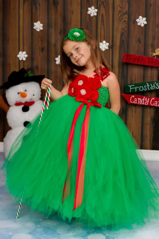 POSH DREAM Red Flower Girls Christmas Tutu Dress Green and White Weddings Pageants Photos Costume for Kids | Детская одежда и