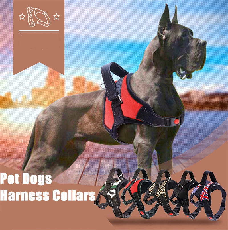 

Large pet Dog Harness All Weather Service Nylon Dog Vest Padded Adjustable Safety Vehicular Lead For Dogs Pet
