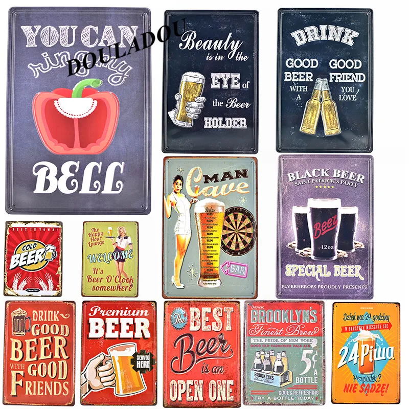 

[Douladou] COLD BEER HERE Plaque Vintage Metal Tin Signs Home Bar Pub Decorative Beer Plate Wall Sticker 30*20CM