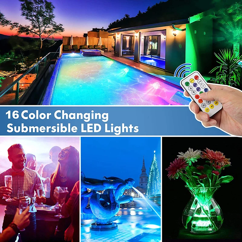 

Submersible LED Pool Lights RF Remote Control Diving Light IP68 Waterproof Pond Lights For Aquarium Party Vase Wedding Fountain