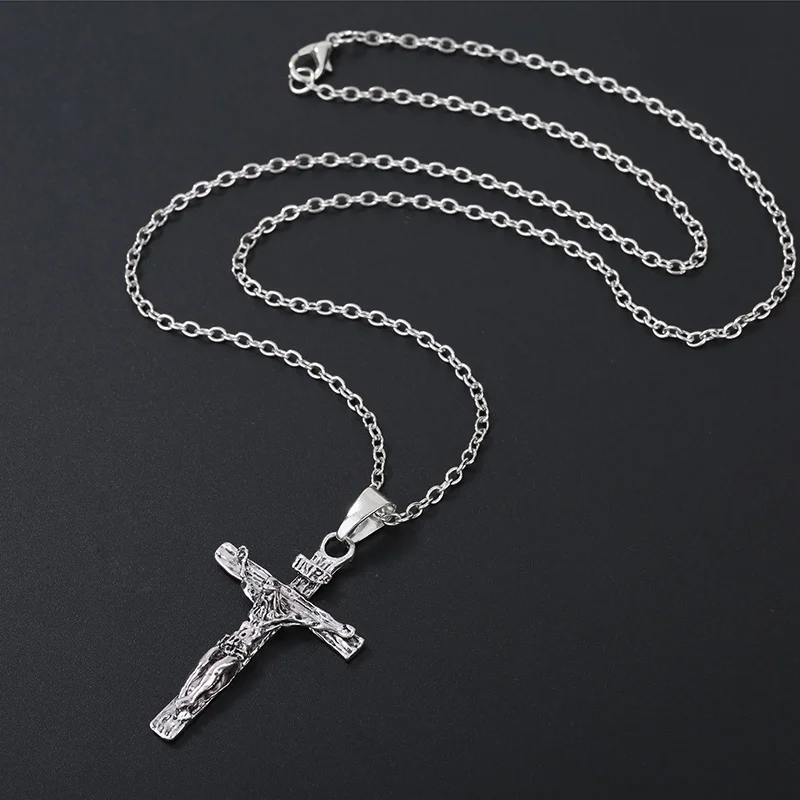 

2021 New Fashion Cross Necklace Men Punk Nail Styling Pendant Black Gold Silver Color Chain Creative Necklace Gifts