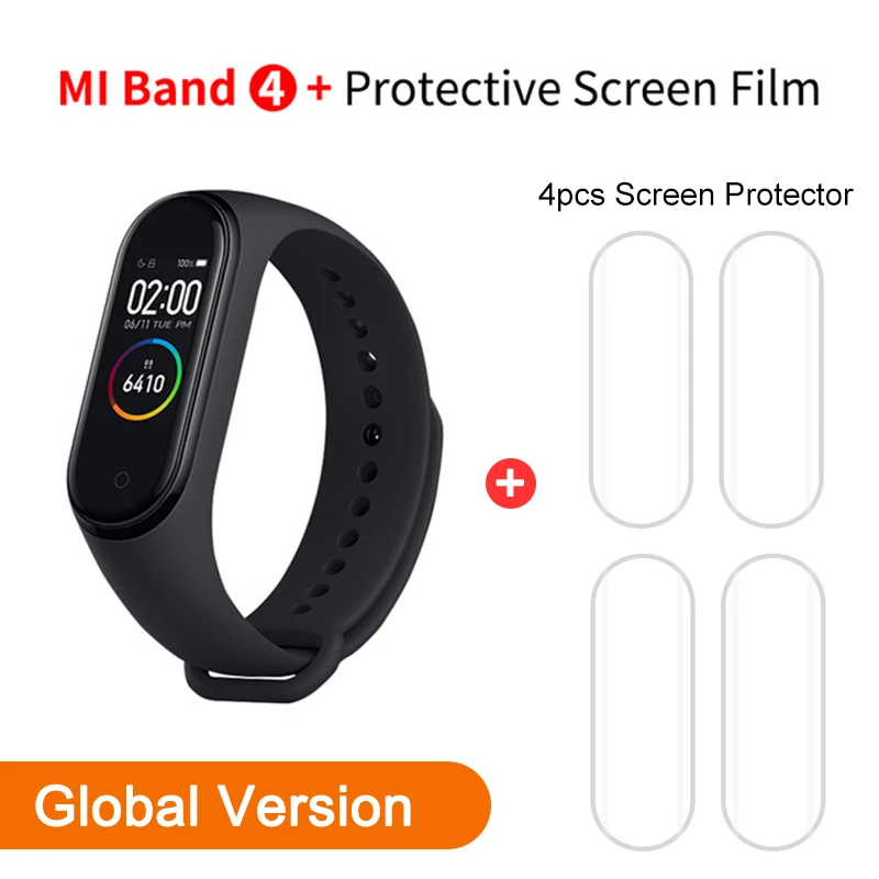 GB Add 4 Films Xiaomi Mi Band 4 фитнес браслет управление музыкой Bluetooth 5,0 AMOLED сенсорный экран AI монитор сердечного ритма - Цвет: GB Add 4 Films