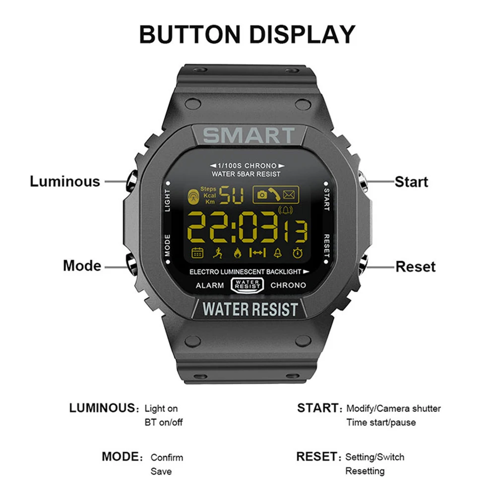 

MK22 Smart Bracelet BT Smart Men Watch Sport Fitness Pedometer Water Resistance Call Reminder Clock Digital SmartWatch