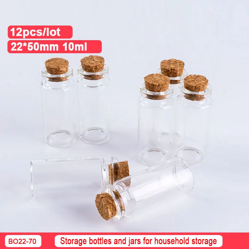 

12PCS Mini Clear Glass 10ml Cork Bottle Mason Decorative Container Bottle Wishing Candy Jewelry Jar