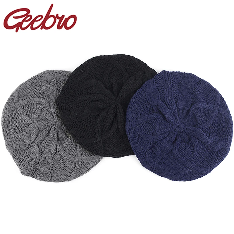 

Geebro Women's Fashion Knit Baggy Beret Hat Ladies French Artist Beret Hats Spring Casual Thin Multicolor Warm Soft Berets