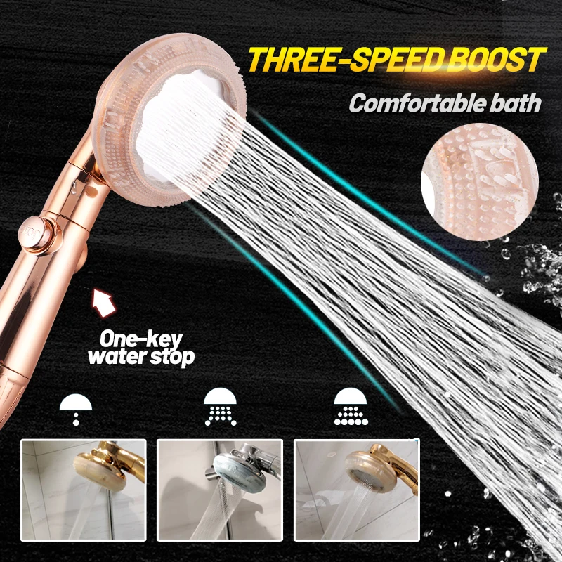 

Bathroom High Pressure Shower Head Massage on/off Button 3-Function Skin Shower Head Water Filter Saving Bathroom Accessories