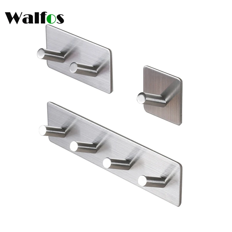 

WALFOS 3M Self Adhesive Wall Door Back Hooks Heavy Duty Stainless Steel Clothes Hanger Bathroom Kitchen Towel Rustproof Hook