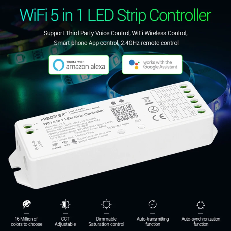 Светодиодный контроллер Milight WL5 12 ~ 24 В постоянного тока 6 А/канал Wi Fi IEEE 802.11b/G/n 2 4