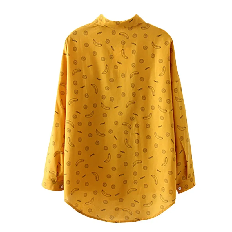 Preppy Style Blouse Turn Down Collar Long Sleeve Shirt Loose Casual Lady Print Long-sleeve Blosues |