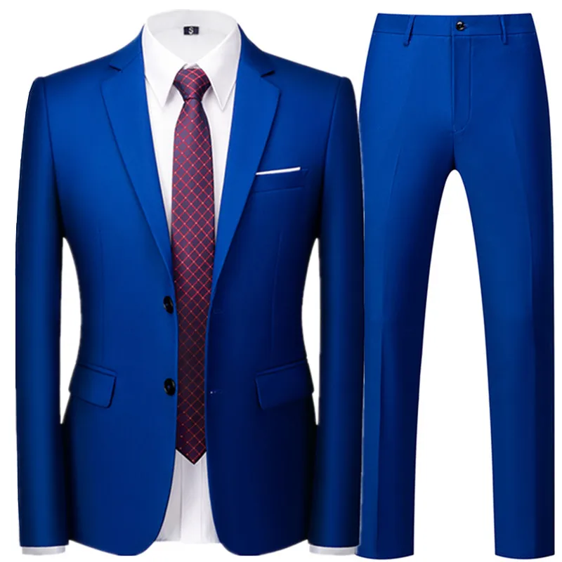 

Новинка весна-осень 2020, модные мужские деловые повседневные однотонные костюмы/мужские блейзеры с двумя пуговицами, куртка, брюки