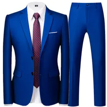2020 Spring Autumn Fashion New Men's Business Casual Solid Color Suits / Male Two Button Blazers Jacker Coat Trousers Pants (1)
