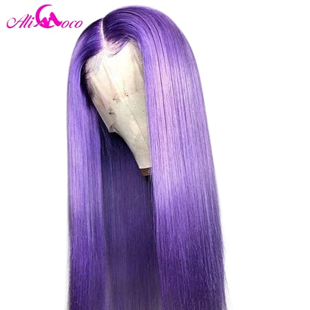 Purple ALI Coco, 150%, зеленый парик из человеческих волос, бразильский, Remy, прямой, желтый, парик на кружеве, розовый, красный, светильник, синий, фиолетовый, Омбре, парики для женщин - Цвет: Purple