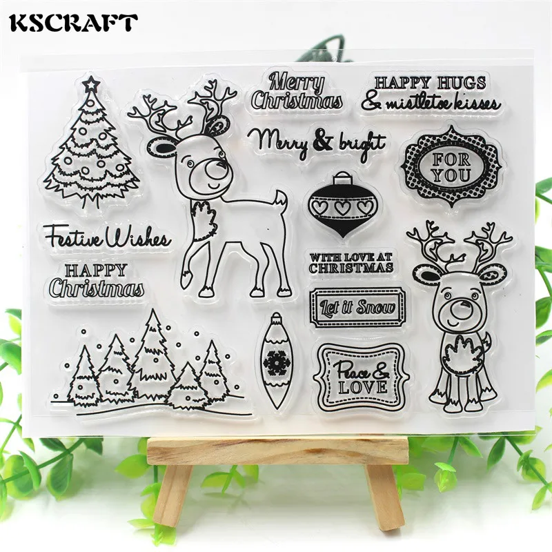 

Прозрачный силиконовый штамп KSCRAFT с рождественским оленем для скрапбукинга/изготовления карт/забавное украшение для детского творчества