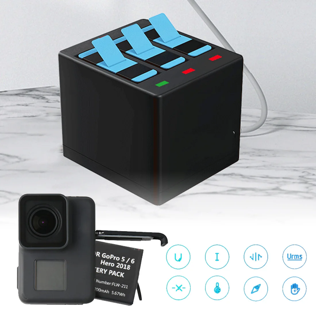 

For GoPro Hero 8 7 6 5 Battery 1200mAh Fast Charging Battery Triple Charger for Go Pro Hero 8 7 6 5 Camera Battery Accessories