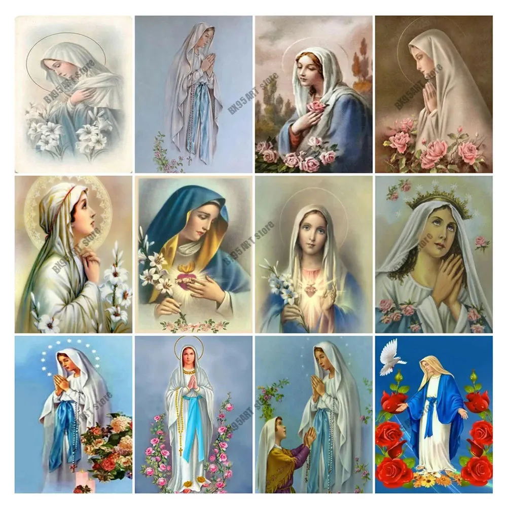 

Религиозная 5d алмазная живопись «сделай сам», мозаика, Дева Мария, алмазная вышивка, круглая вышивка крестиком, комплекты, украшение для дом...