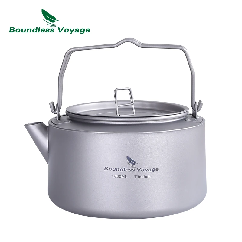 Boundless Voyage Titanium Kettle 1L/0.7L Big Capacity Teapot with Folding Handle Ultralight Outdoor Camping Picnic Cookware