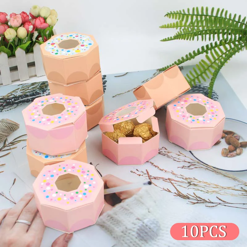 10Pcs Candy Box Hexagon Gift Box Donut Bag Sweet Chocolate Packaging Case For Wedding Theme Party Favor Gifts Bags