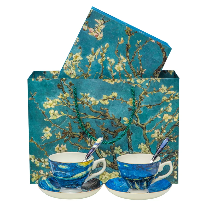 Ван Гог Подсолнух дизайн фарфоровая чашка и блюдце Подарочная коробка для кофе