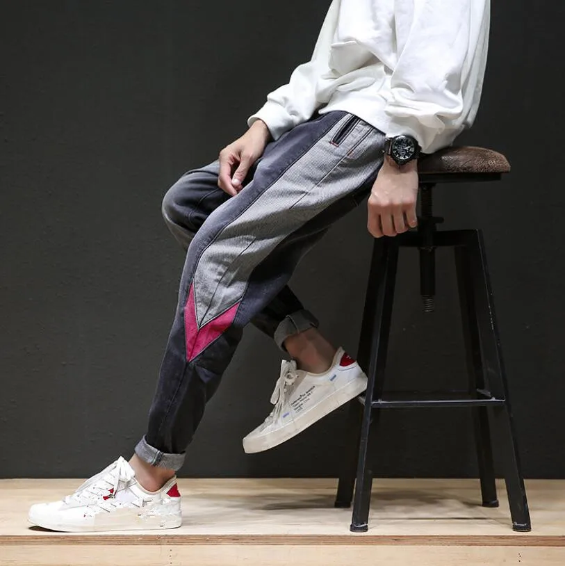 

2020 Patchwork Jeans Men Skateboard Hip Hop Japanese Style Youth Tide Harem pants Men High Street Denim Trousers Men w1071